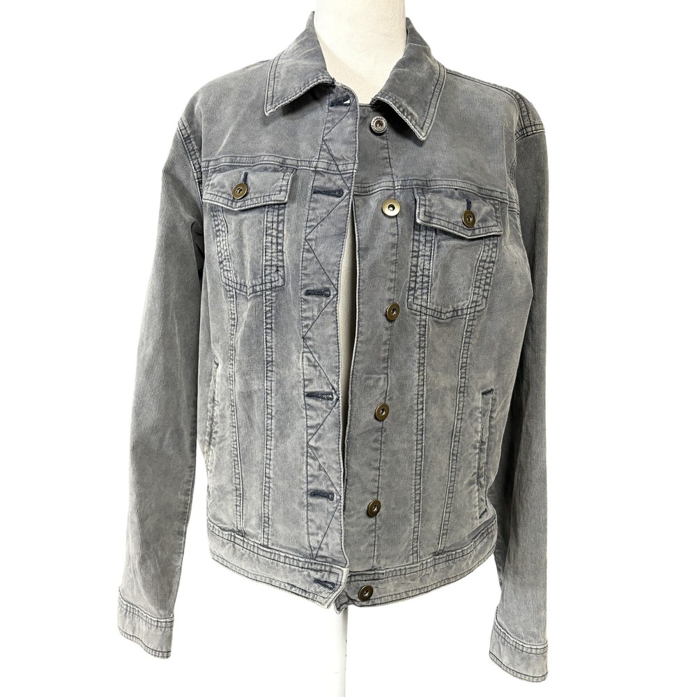 prAna Jacket Womens XL Gray Corduroy Trucker‎ Denim Style Organic Cotton Stretch